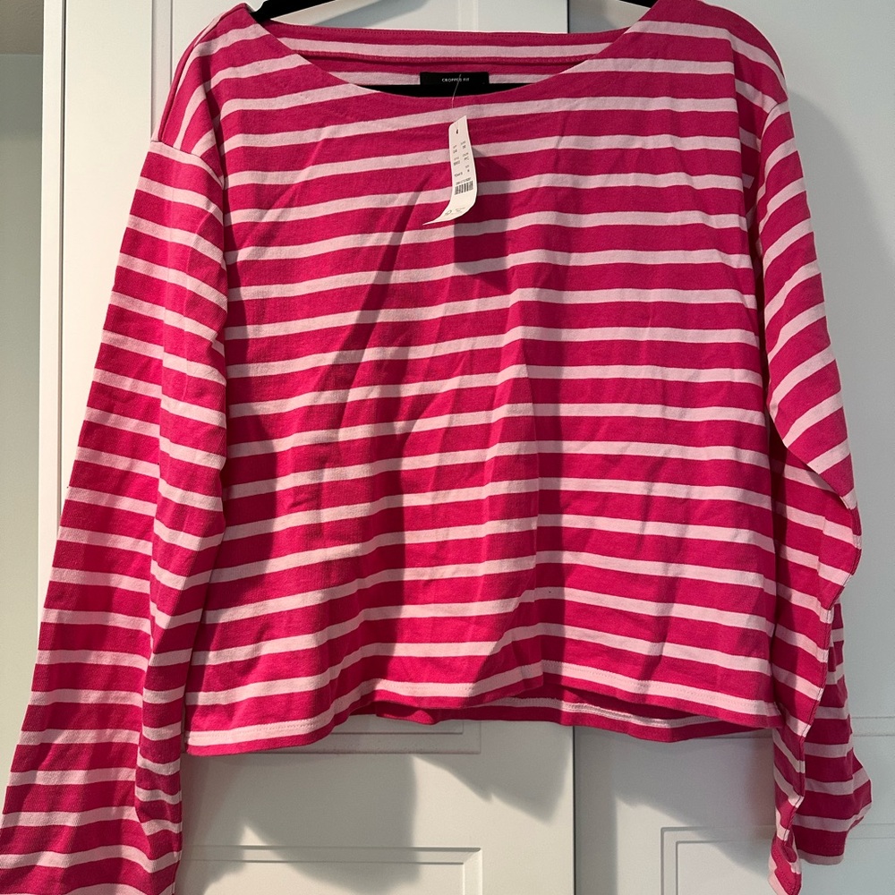J. Crew Pink and White Striped Long Sleeve Tee
